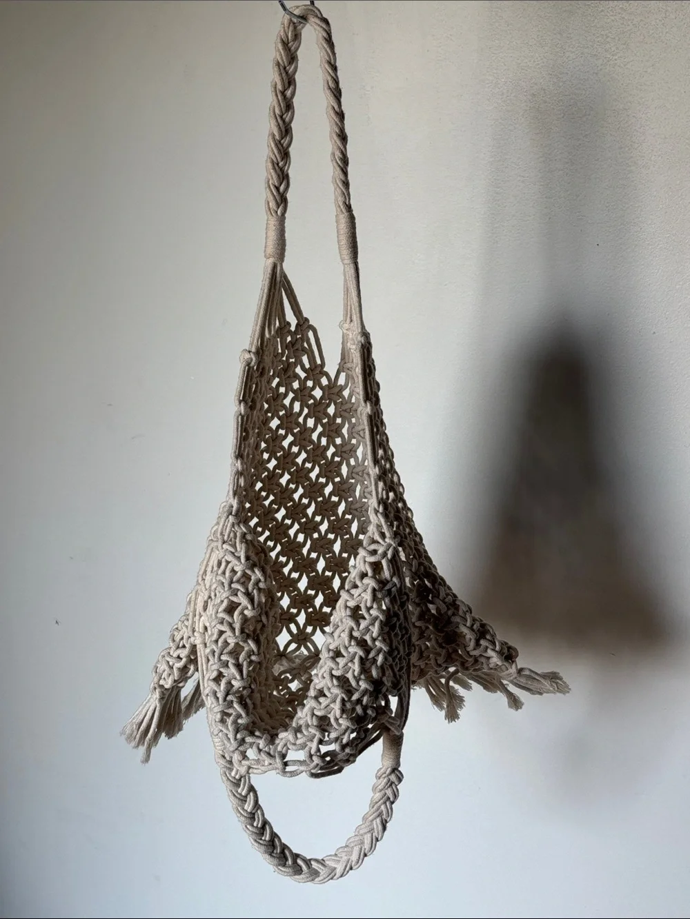 Vintage Cream Macramé Satchel Handmade 70’s